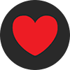 Red color heart with black circle background