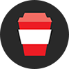 Red color cup with black circle background